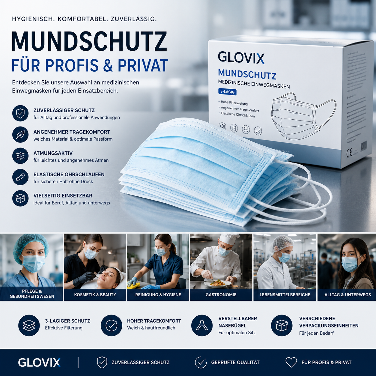 Mundschutz und medizinische Einwegmasken für professionelle und private Anwendungen