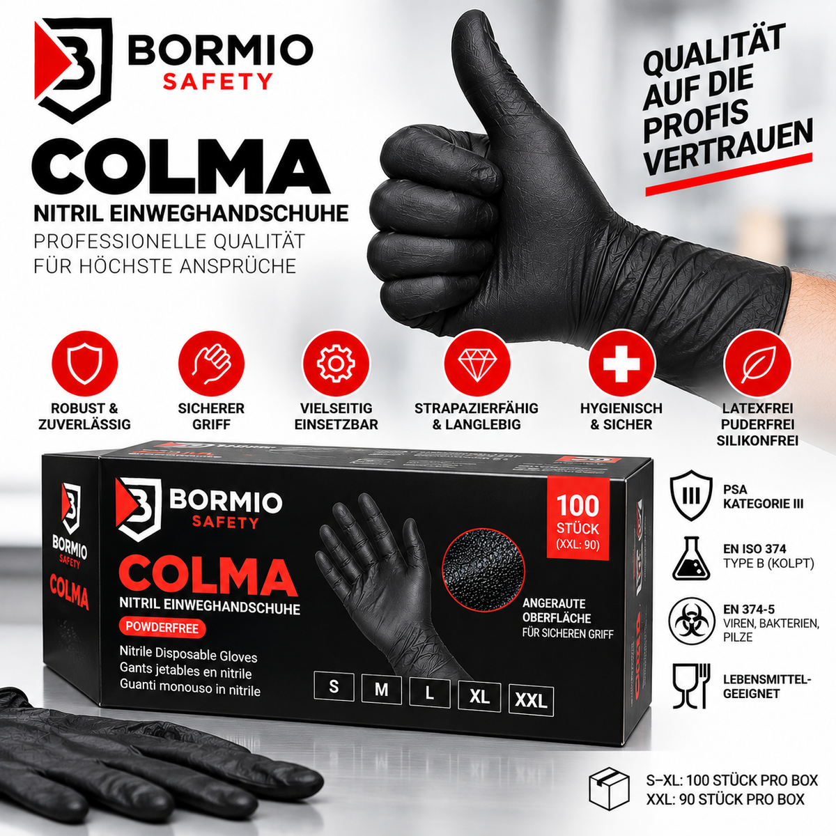 Bormio Safety Colma Nitrilhandschuhe – professionelle Qualität, robuster Schutz und sicherer Griff