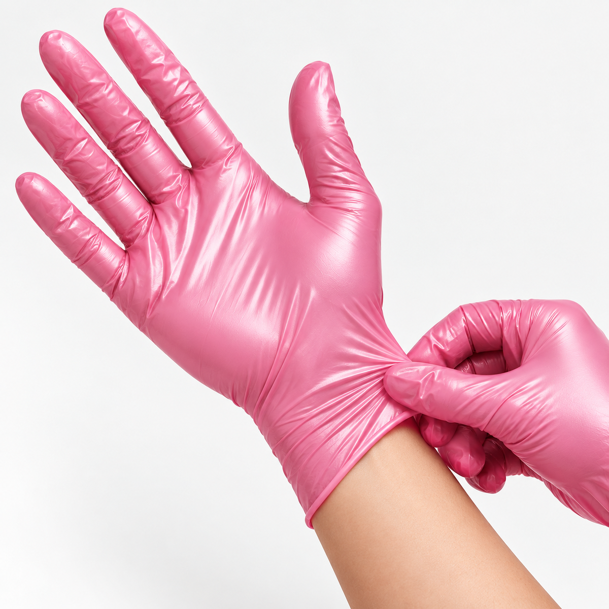 Unigloves Fancy Rose Nitrilhandschuhe rosa glänzend – elastische Passform und umbördelte Manschette
