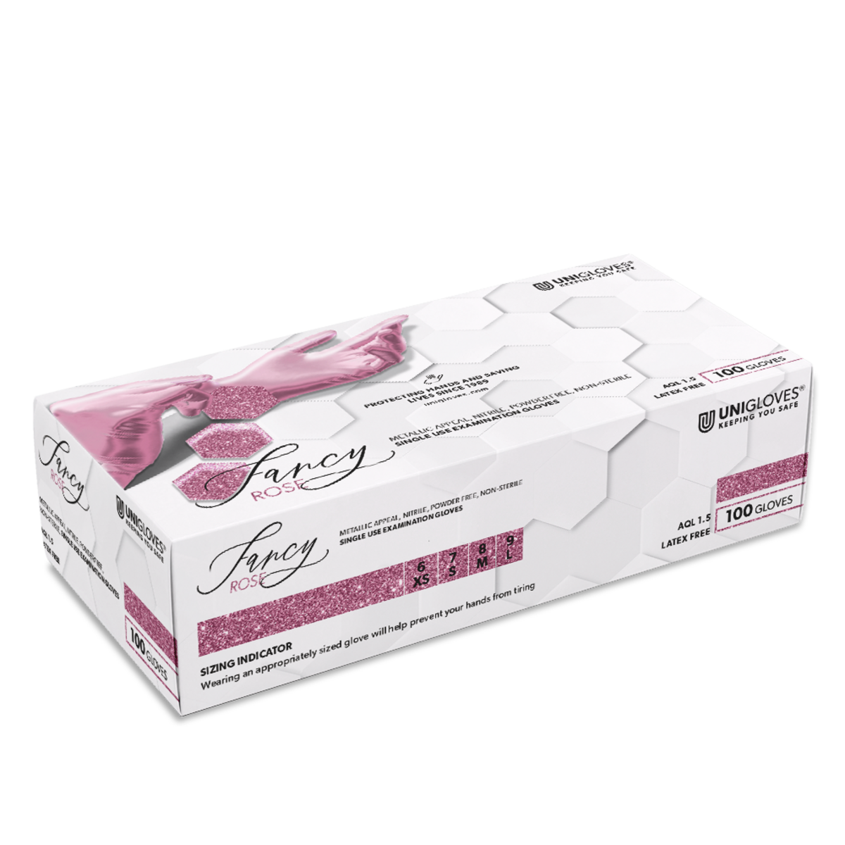 Unigloves Fancy Rose Nitrilhandschuhe in Rosa glänzend – 100 Stück Box