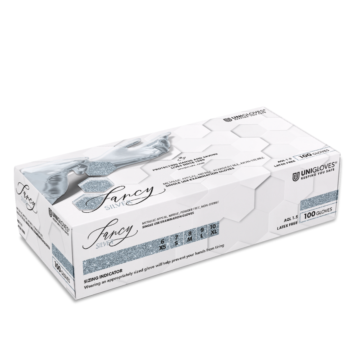 Unigloves Fancy Silver Nitrilhandschuhe in Silber glänzend – 100 Stück Box