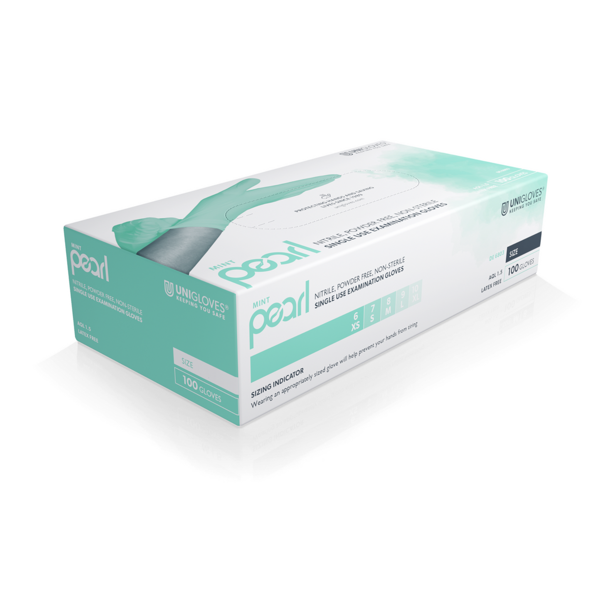Unigloves Mint Pearl Nitrilhandschuhe in Mint – 100 Stück Box