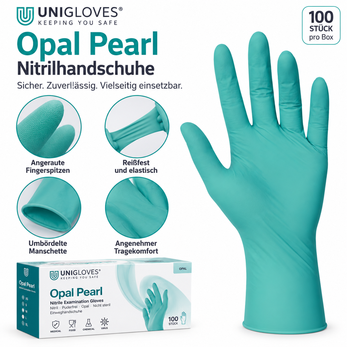 Unigloves Opal Pearl Nitrilhandschuhe – angeraute Fingerspitzen, hohe Elastizität und angenehmer Tragekomfort