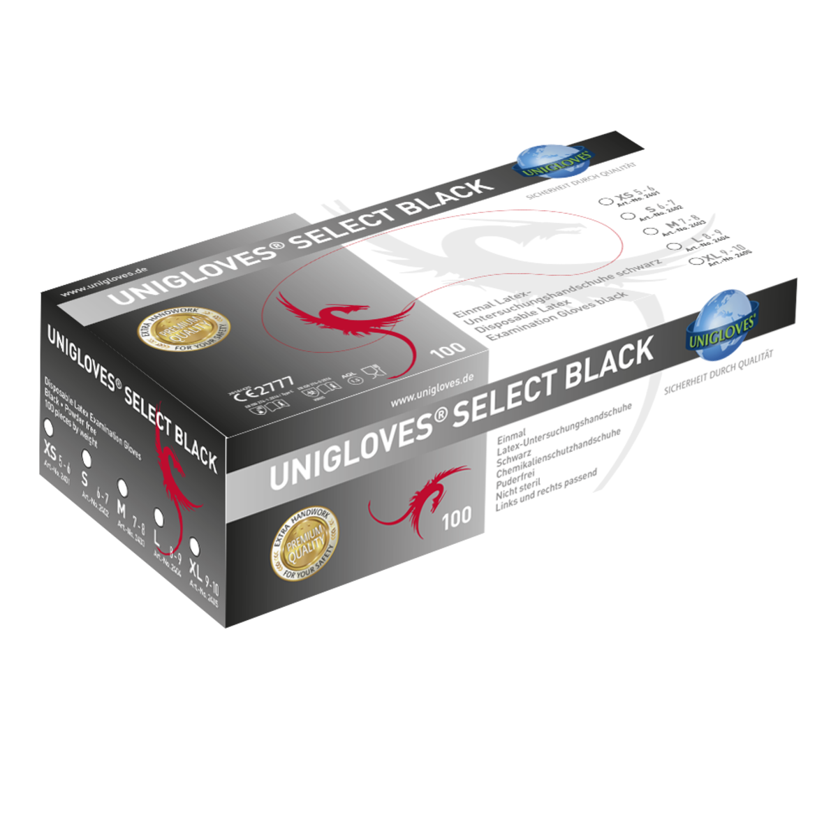 UNIGLOVES Select Black schwarze Latexhandschuhe puderfrei 100 Stück