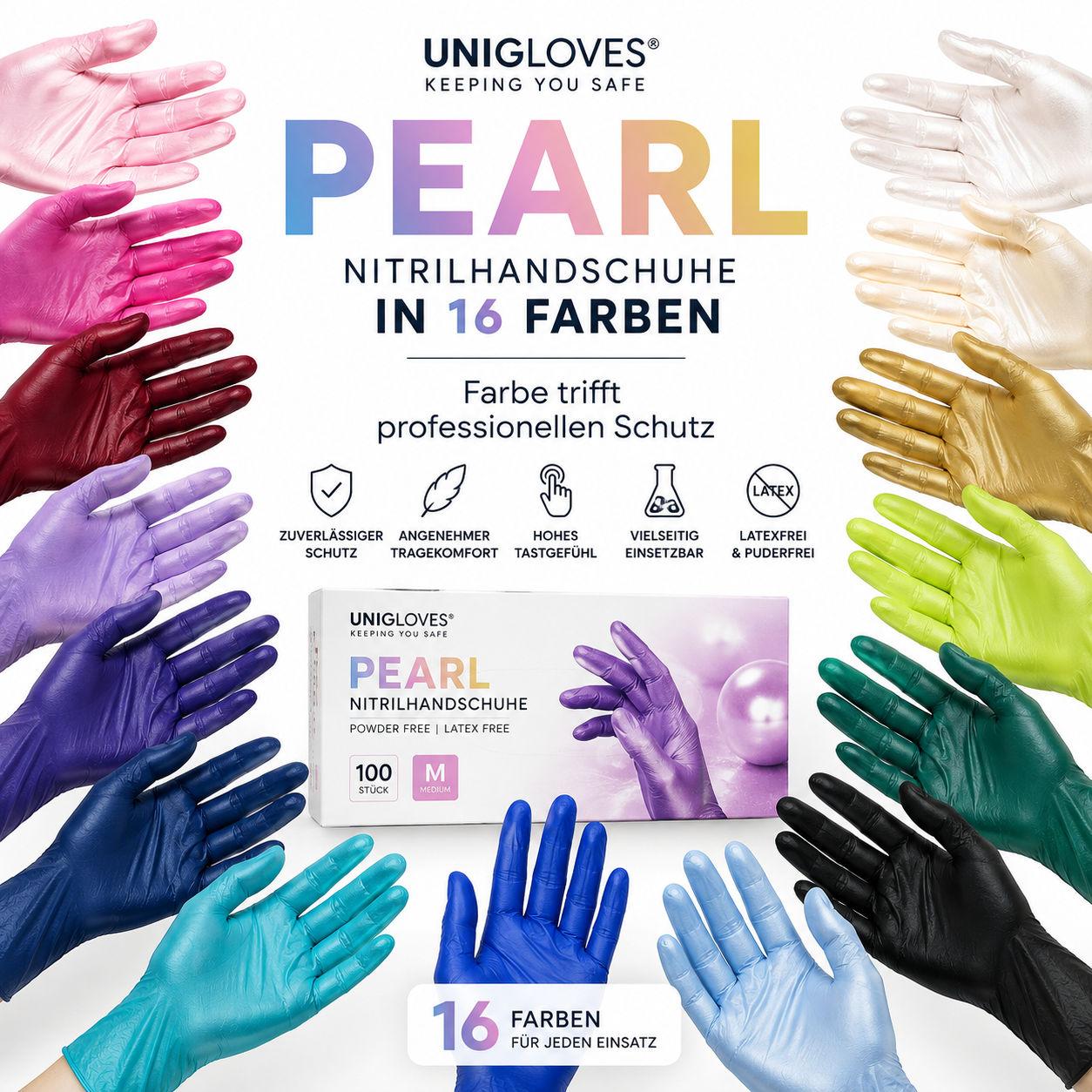 16 verschiedene Farben Nitrilhandschuhe bei Glovix.net