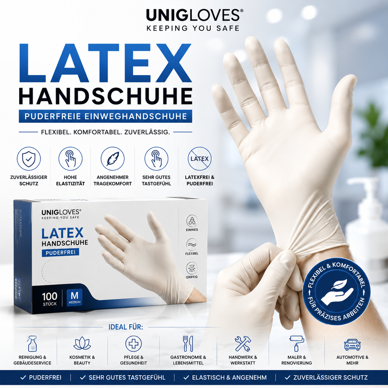 Puderfreie Latexhandschuhe für professionelle und private Anwendungen