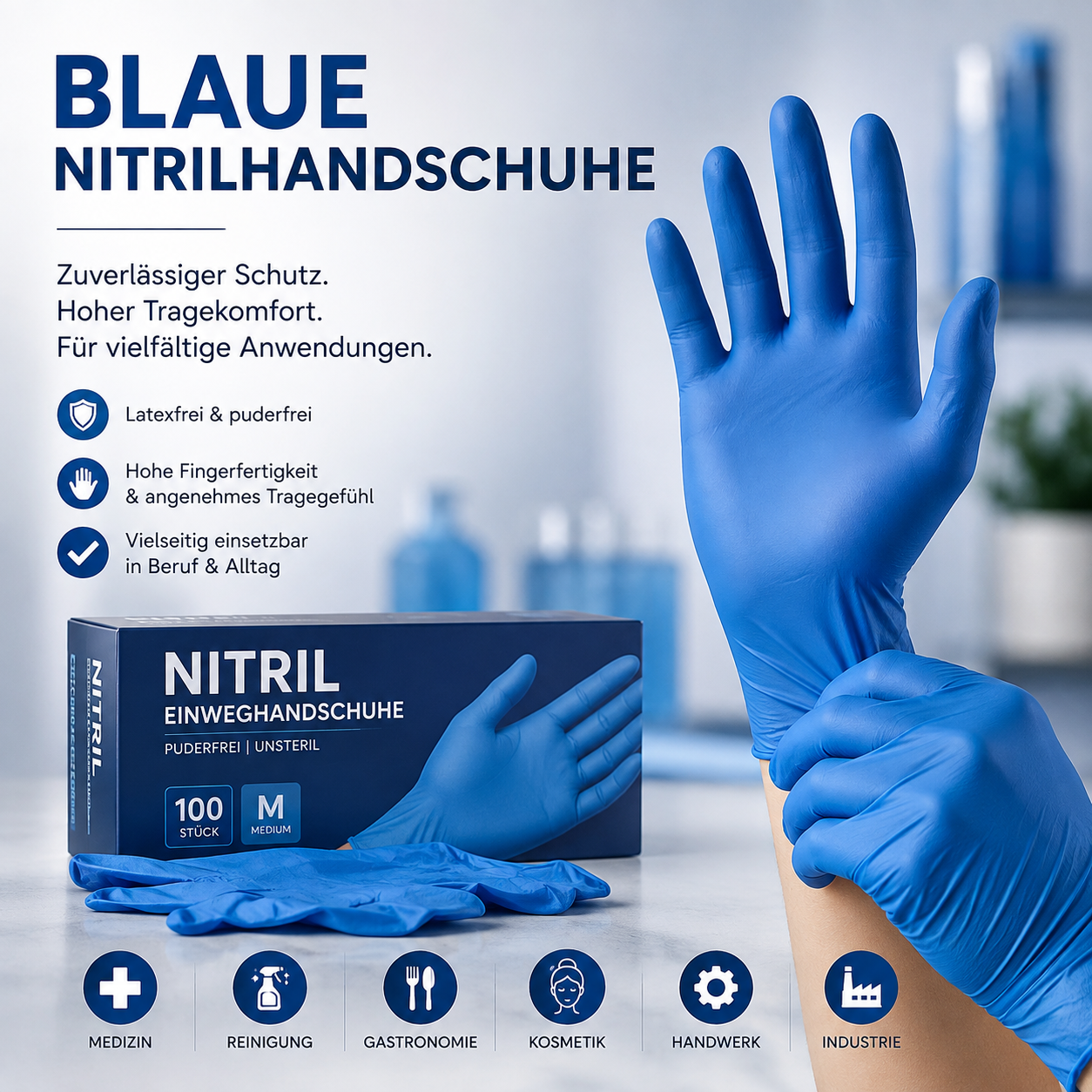 Blaue Nitrilhandschuhe