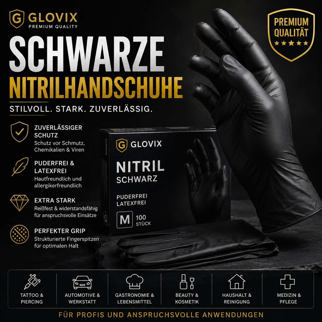 Schwarze Nitrilhandschuhe bei Glovix.net