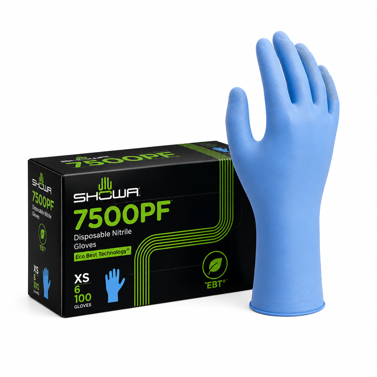 SHOWA 7500PF EBT Nitrilhandschuhe in Blau – biologisch abbaubare Einweghandschuhe mit Eco Best Technology