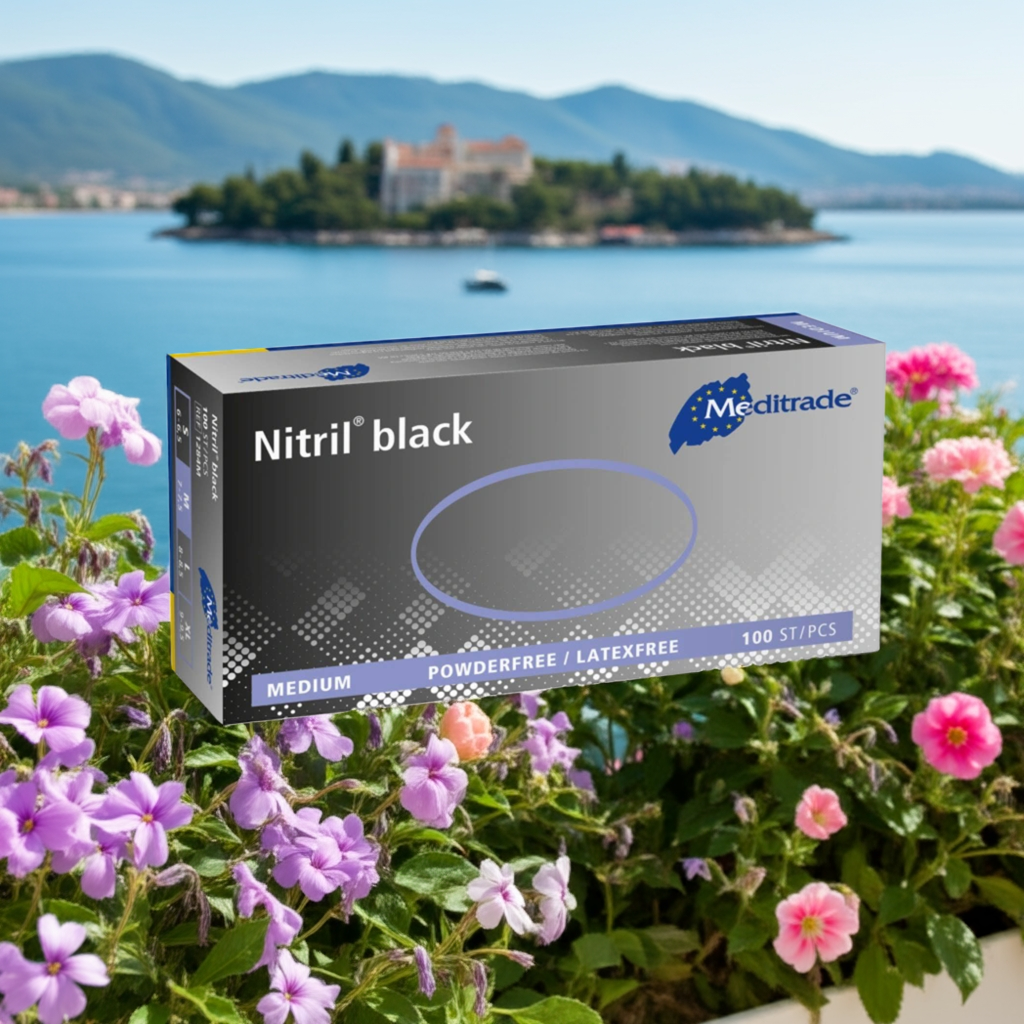 Meditrade Nitril-Handschuhe Schwarz – Größe M, 100 Stück, Elastisch & Robust Für Werkstatt & Schutz