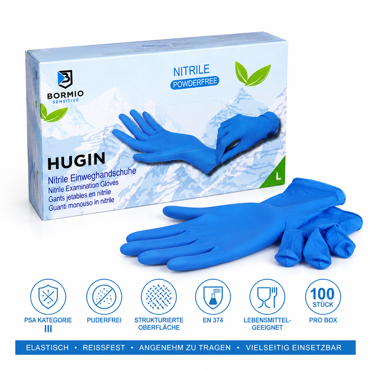 BORMIO SENSITIVE Hugin – Nitril Einweghandschuhe Blau, 100 Stück
