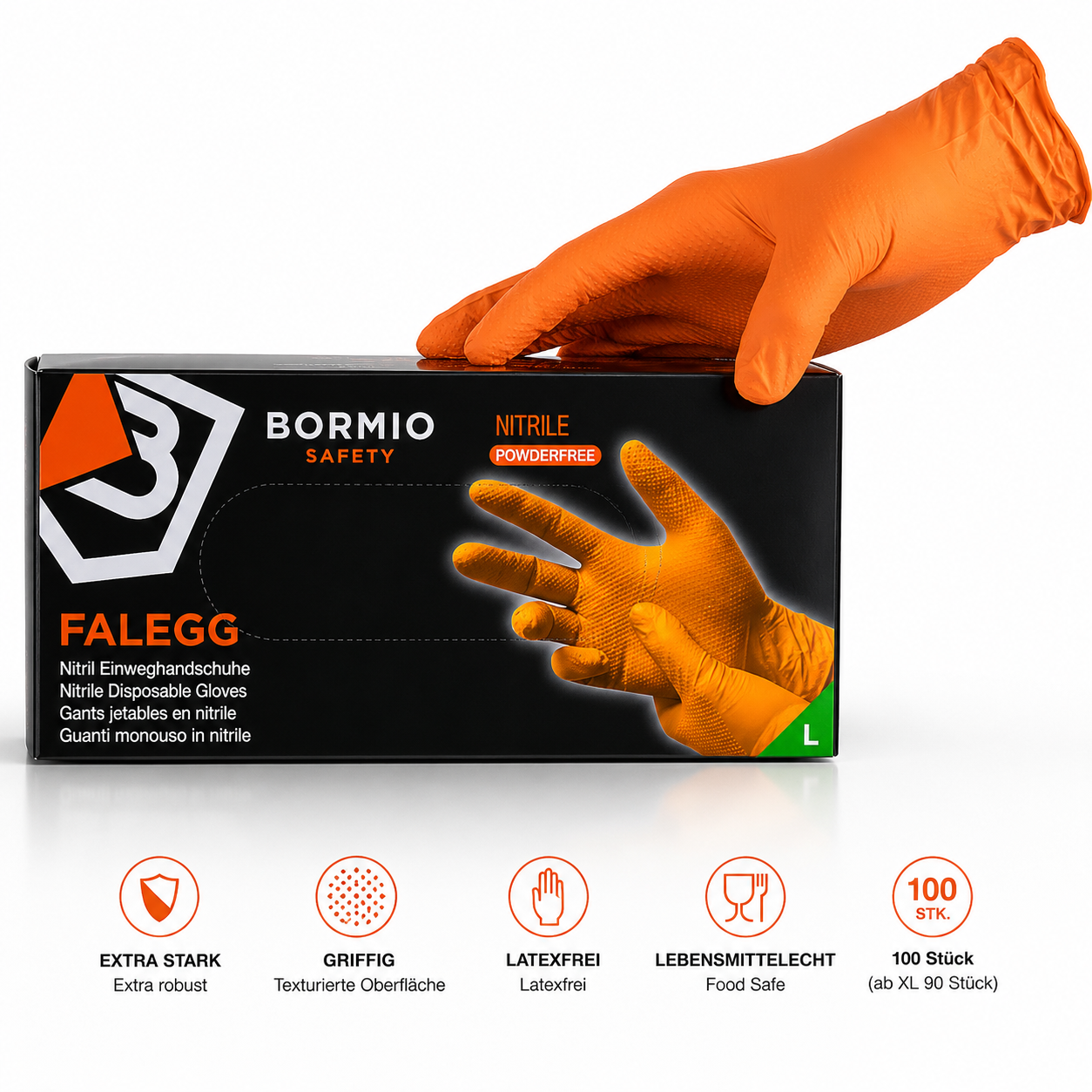 Falcon Grip Safety FALEGG orange Nitrilhandschuhe mit Verpackung