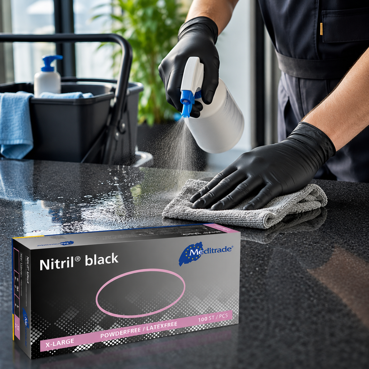 Meditrade Nitril Black Nitrilhandschuhe bei der professionellen Reinigung