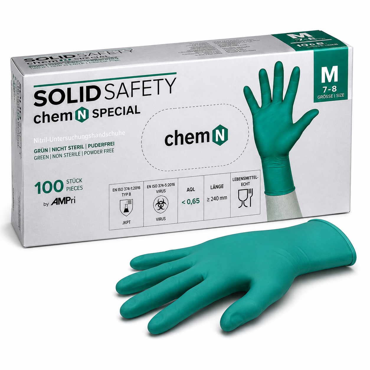SOLID SAFETY ChemN Special Nitrilhandschuhe – grüne Chemikalienschutzhandschuhe Typ B mit AQL unter 0,65