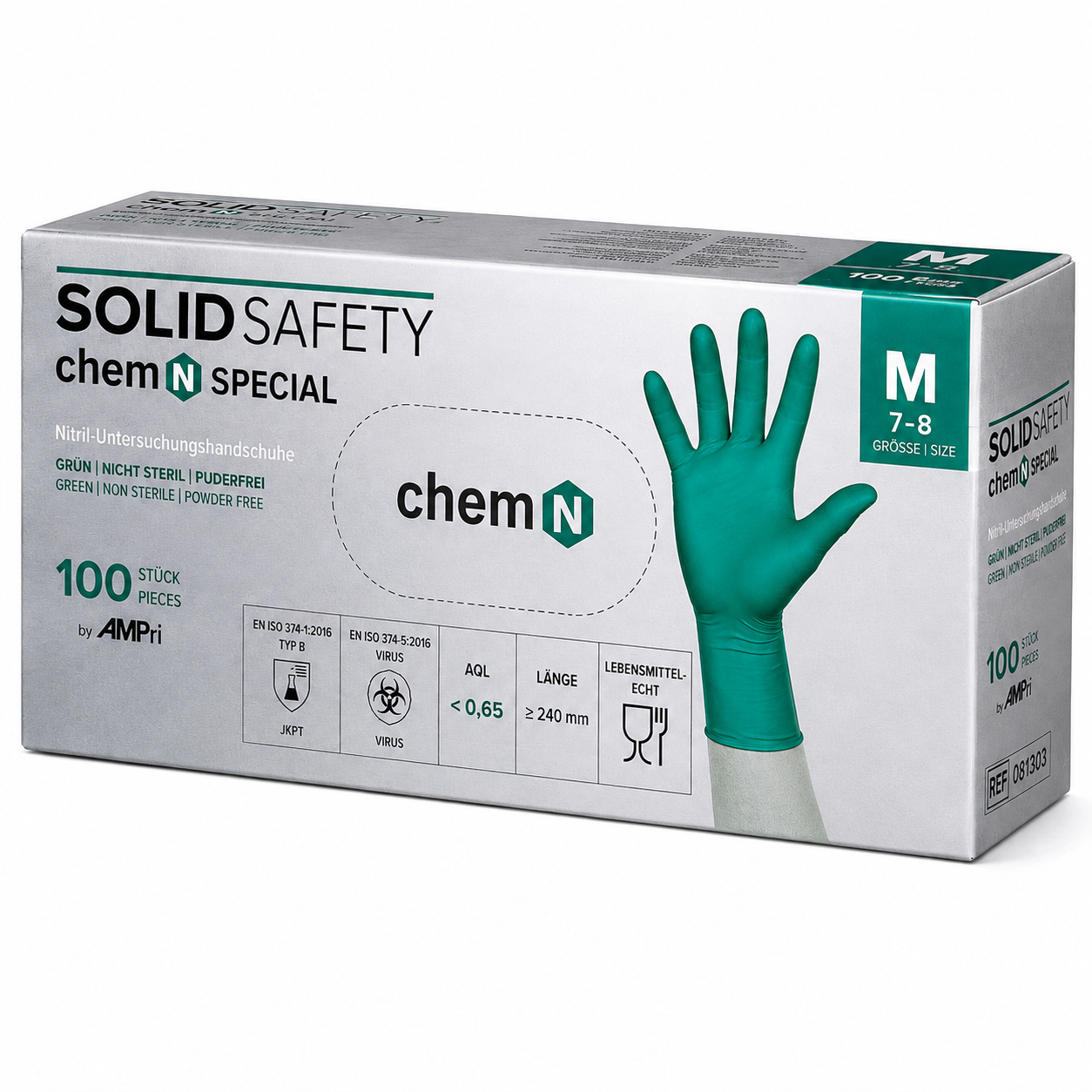 SOLID SAFETY ChemN Special Nitrilhandschuhe – grüne Chemikalienschutzhandschuhe Typ B mit AQL unter 0,65