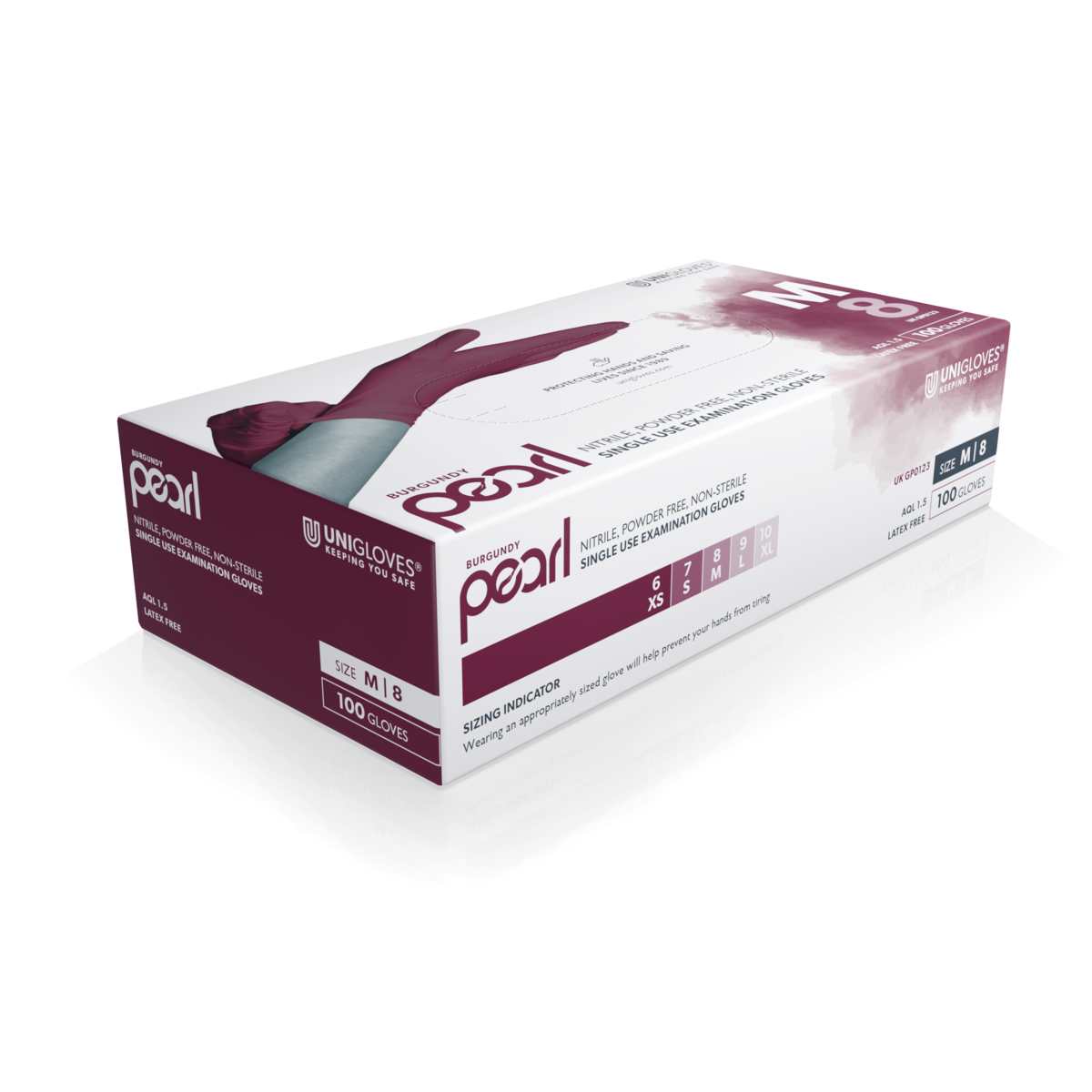 Unigloves Burgundy Pearl Nitrilhandschuhe in Burgunderrot – 100 Stück Box