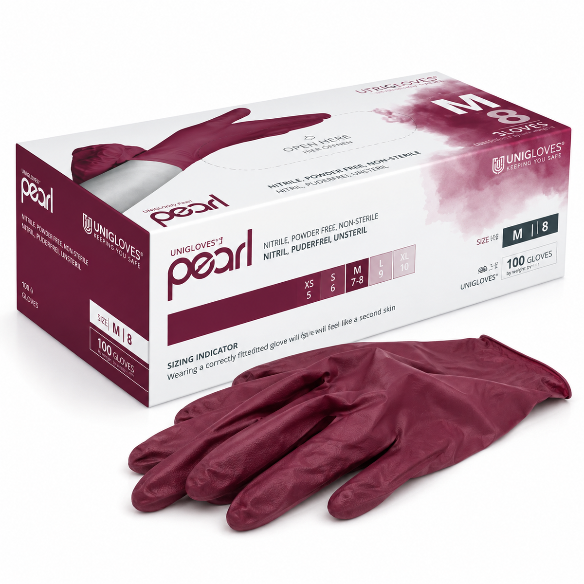 Unigloves Burgundy Pearl Nitrilhandschuhe – burgunderrote puderfreie Einweghandschuhe