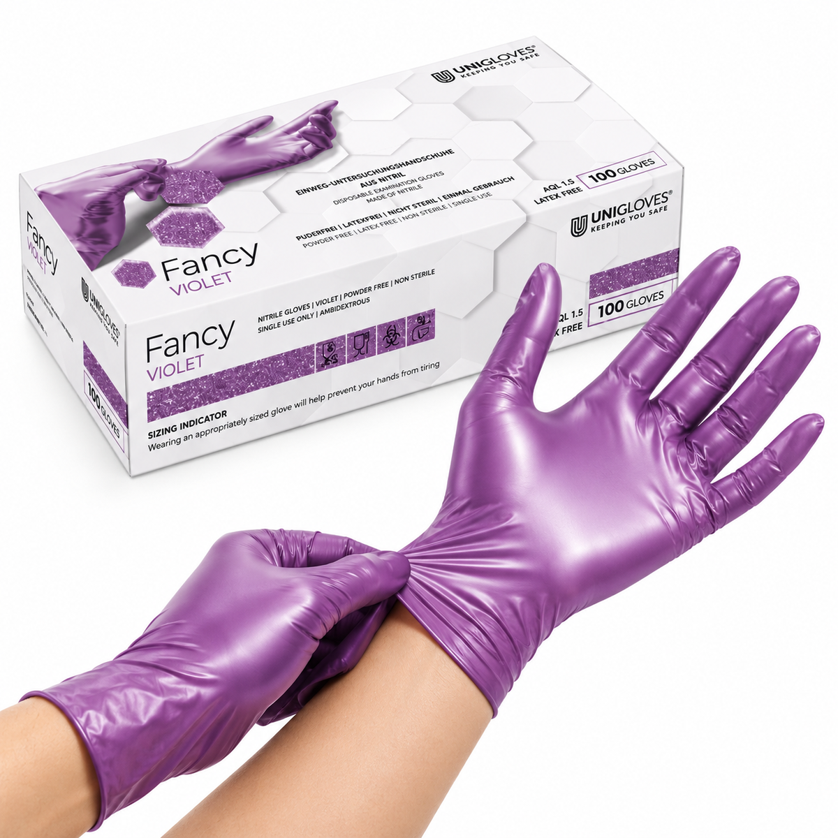Unigloves Fancy Violet Nitrilhandschuhe violett glänzend – elastische Passform und hoher Tragekomfort