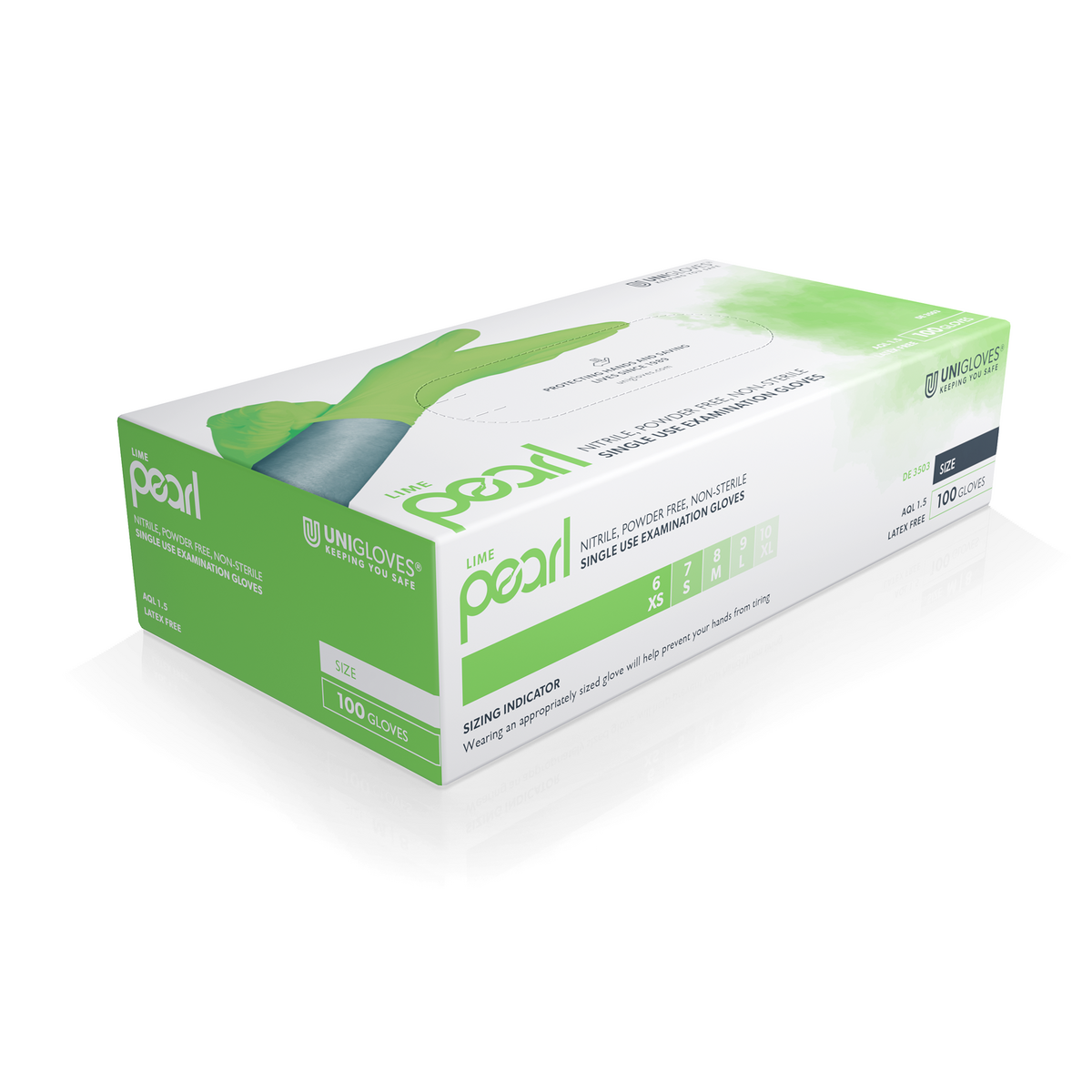 Unigloves Lime Pearl Nitrilhandschuhe in Lime Grün – 100 Stück Box
