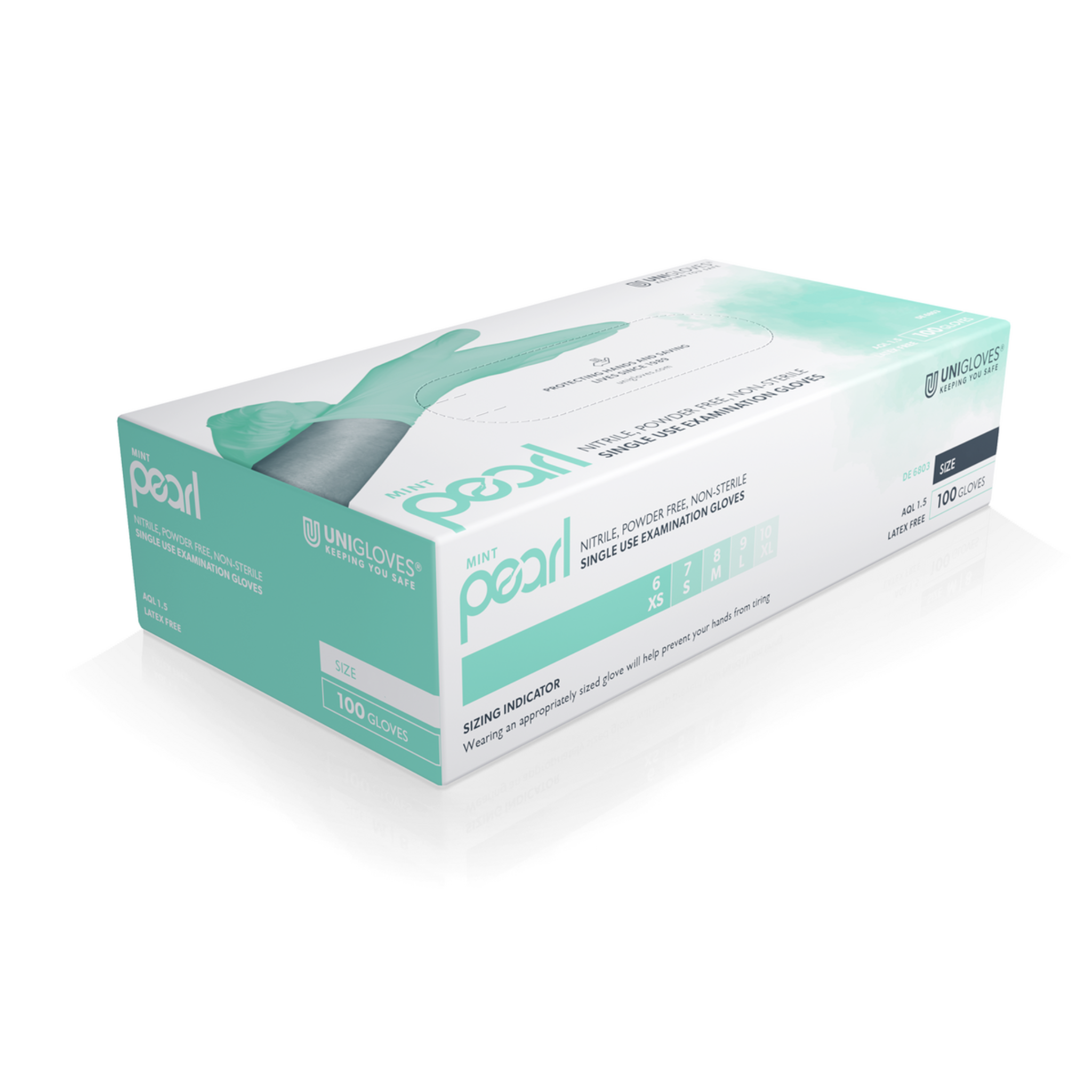 Unigloves Mint Pearl Nitrilhandschuhe in Mint – 100 Stück Box