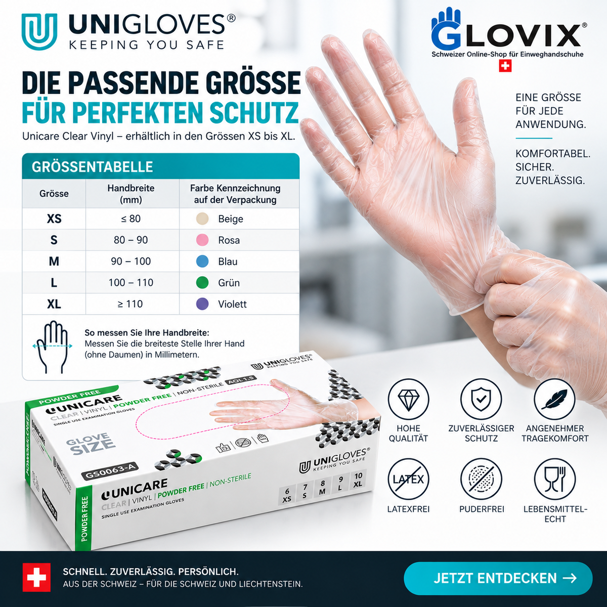 Unigloves Unicare Clear Vinyl – transparente Vinylhandschuhe mit komfortabler Passform in verschiedenen Grössen