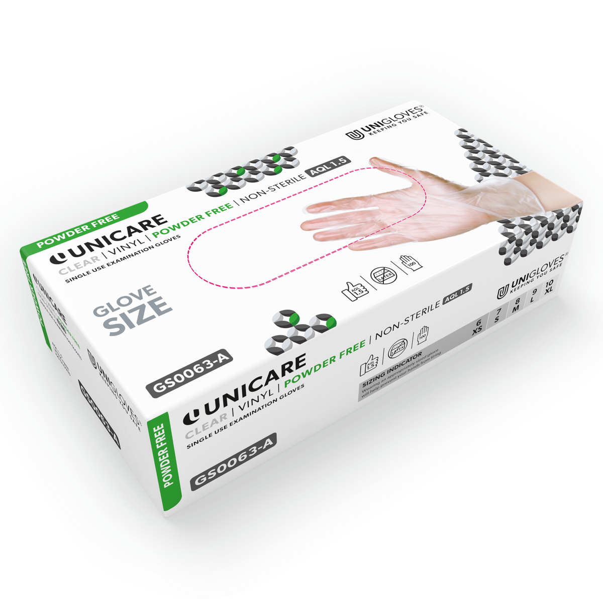 Unigloves Unicare Clear Vinyl – transparente puderfreie Vinylhandschuhe, 100 Stück Box